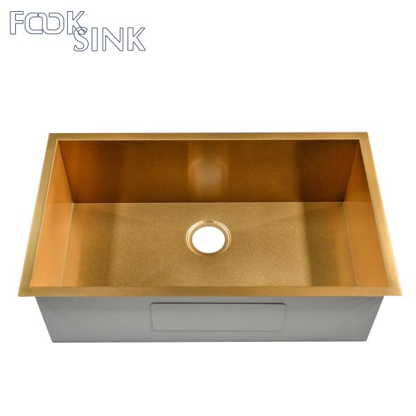 33 Inch Gold Metal Kitchen Sink Contemporary 16 Gauge Nano Surface Stainless