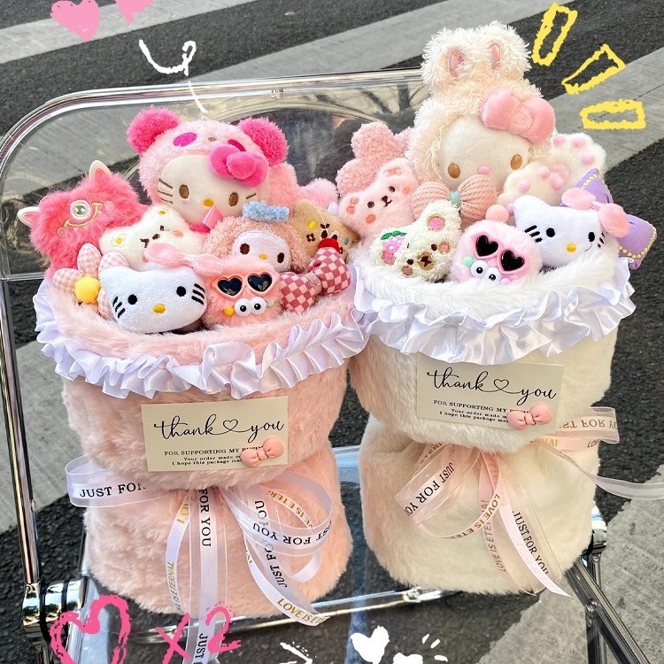 Variety Dolls Plush Flower Bouquet Hello Kitty Valentine's Day/ Year/Birthday Gift for Kids