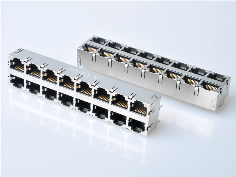 HULYN RJ45 jacks，Shielded RJ45 Modular Jack Connector, Through Hole Type, Top Entry, 2x8 Ports