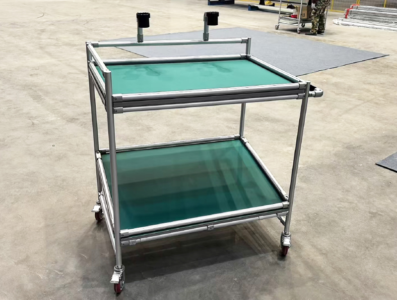 Material Rack System Made From The Third Generation Lean Pipe Aluminum Alloy Tube Assemble Cart Hand Trolley