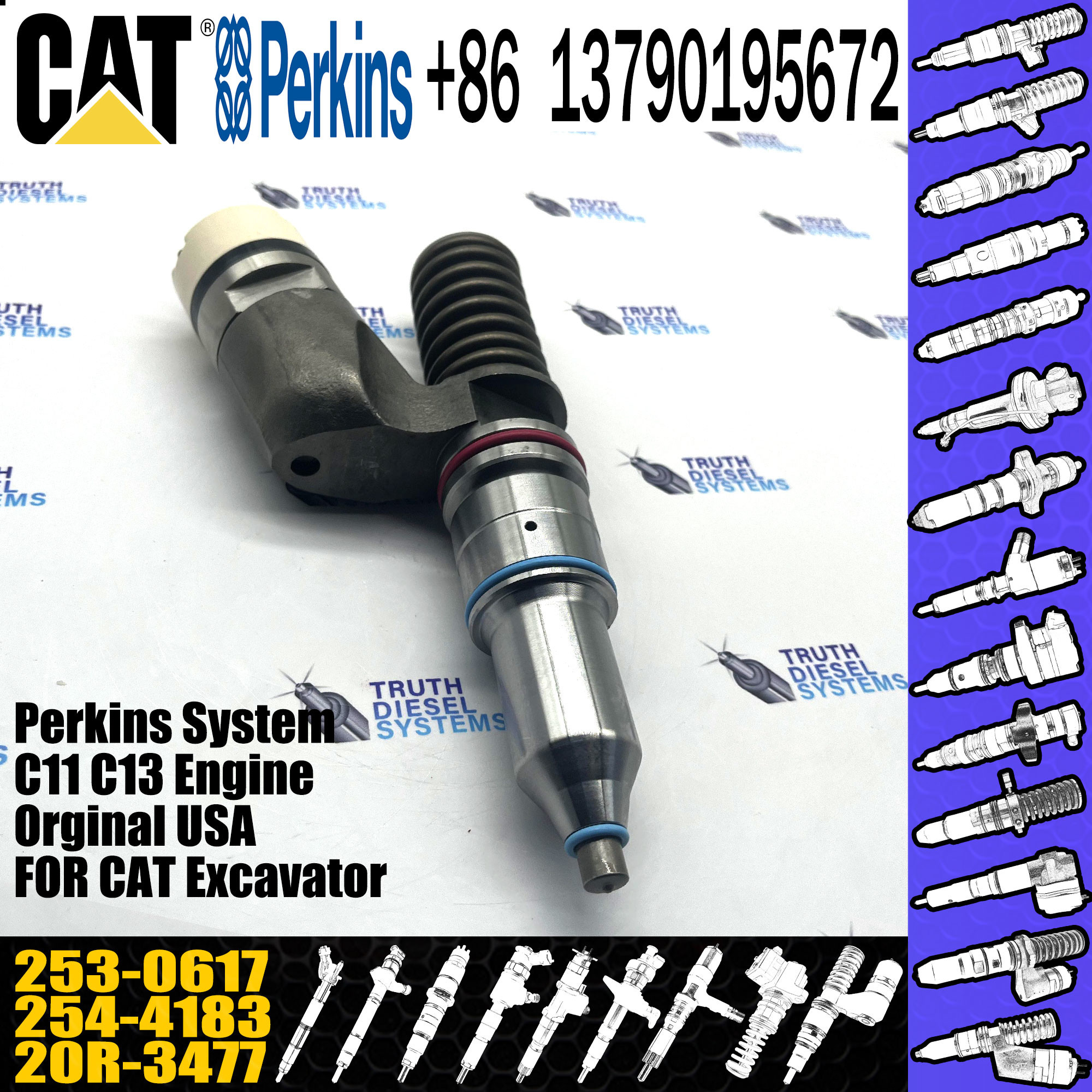 High Pressure Engine Common Rail Fuel Injector Common Rail Diesel Fuel Injector 20R-3477 254-4183 253-0617