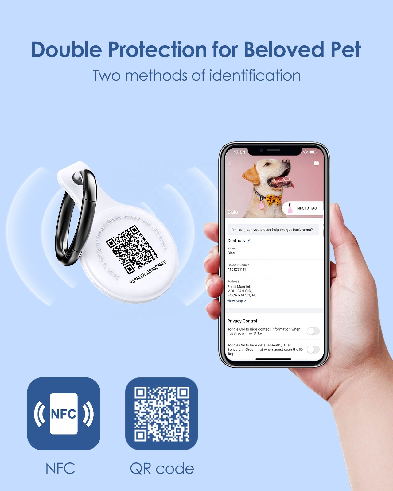Custom Silicone NFC Smart QR Code Pet Tag Dog Identification Tag Name Dog Tags