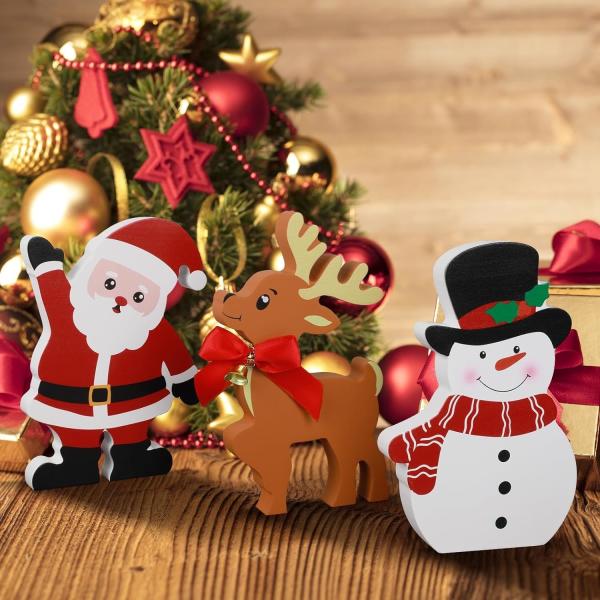 Customized Wooden Christmas Ornaments Unique Design Santa Claus Snowman Elk