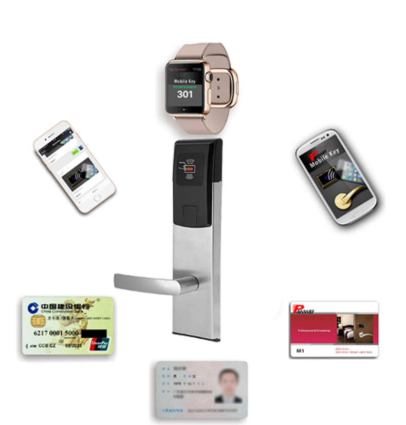 Card Key Commercial Door Locks , Bluetooth Smart Lock RFID Keypad Hotel Room