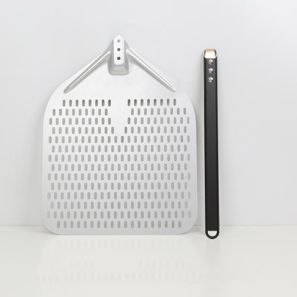 Buy cheap 12 Inch Aluminum Pizza Turning Peel Shovel Black Hard Aluminum Perforated Detachable Pizza Peel from wholesalers