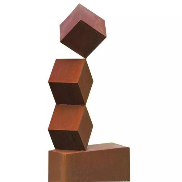 Quality Large Garden Cube Shape Rusty Metal Statues Corten Steel Outdoor Sculpture for sale