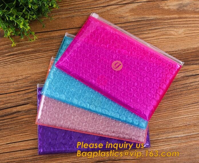 Cosmetic Pink Slider Padded Bag/Holographic k Bag With Bubble,Holographic Metallic Zipper Bubble Bag/Slider Padded