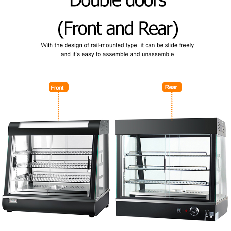 Food Warmer Display with LED Light 660x440x630mm Black Cake Showcase and Preservation