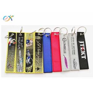 China Personalized Woven Keychain With Logo , Custom Fabric Keychains Rectangle Shape on sale