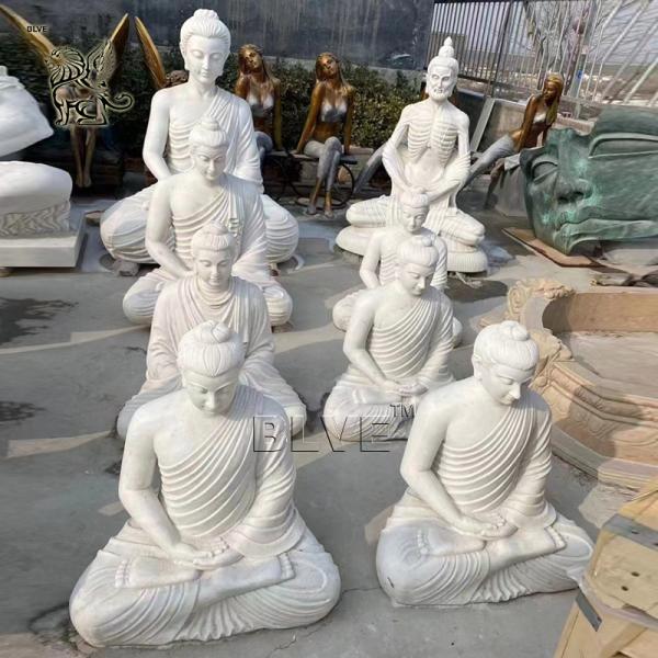 Buy cheap White Marble Buddha Statues Home Decor Sculpture Stone Carvings Garden Sitting Life Size Religious Spot Goods from wholesalers