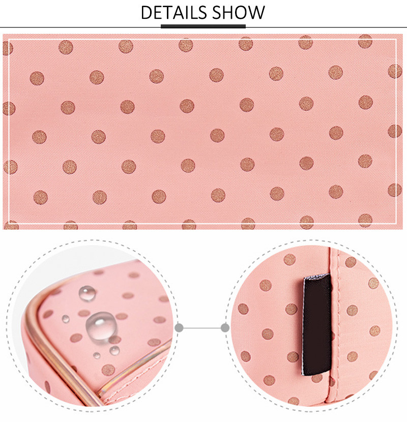 Large Capacity Dot Pattern Double Zipper Waterproof Cosmetic Tote Bag