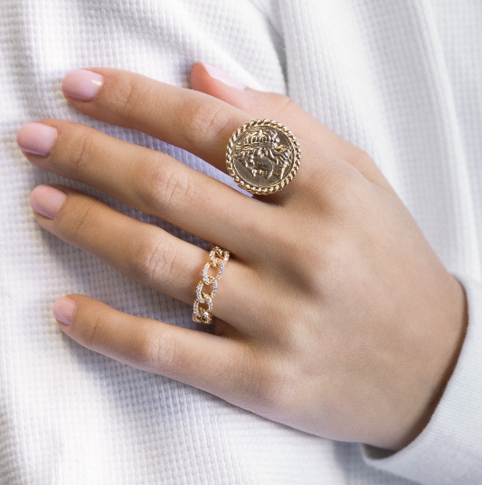 925 Sterling Silver Eternity Link Chain Band Women Rings Classic Cuban Style with ZIRCON