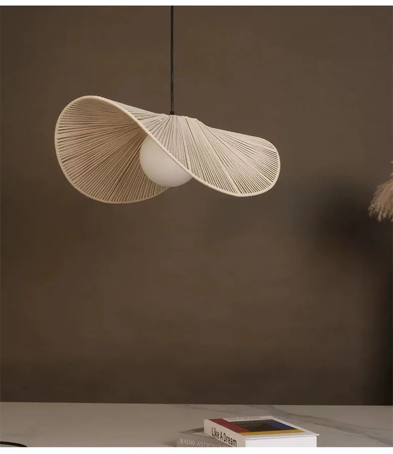Nordic Vintage Wabi Sabi CottonRope Straw Hat Led Pendant Lights(WH-AP-578)