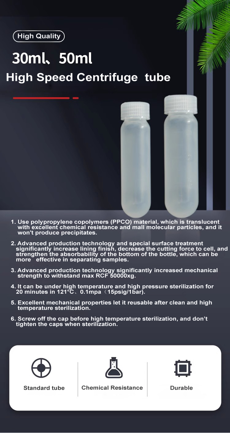 Beckman Centrifuge Compatible 30ml PP PPCO Test Tube Max RCF 50000xg Size 25.5 x 94.3mm