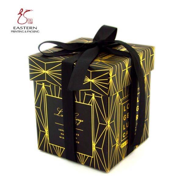Buy cheap Black Silk Ribbon 157gsm Coated Paper Candle Packaging Box With Lid from wholesalers