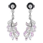 Feather Stud Sterling Silver 18k White Gold Diamond Earrings For Women