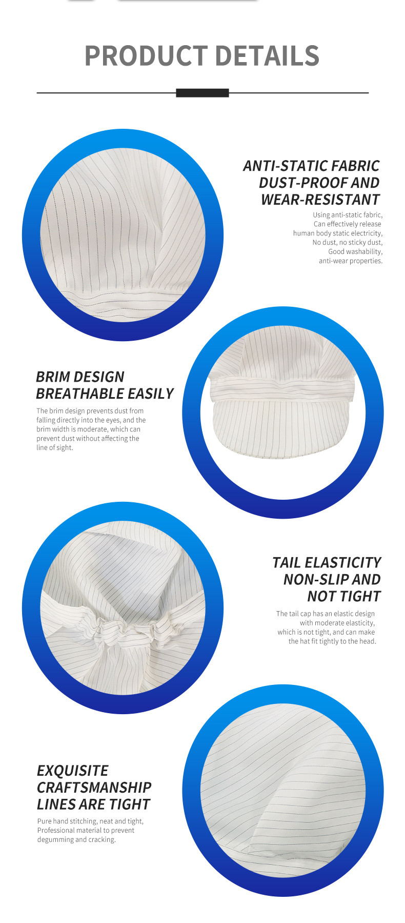 Cleanroom Cap Mexico Lint Free Polyester Clean Room Anti Static ESD Cap Clean Room Cap