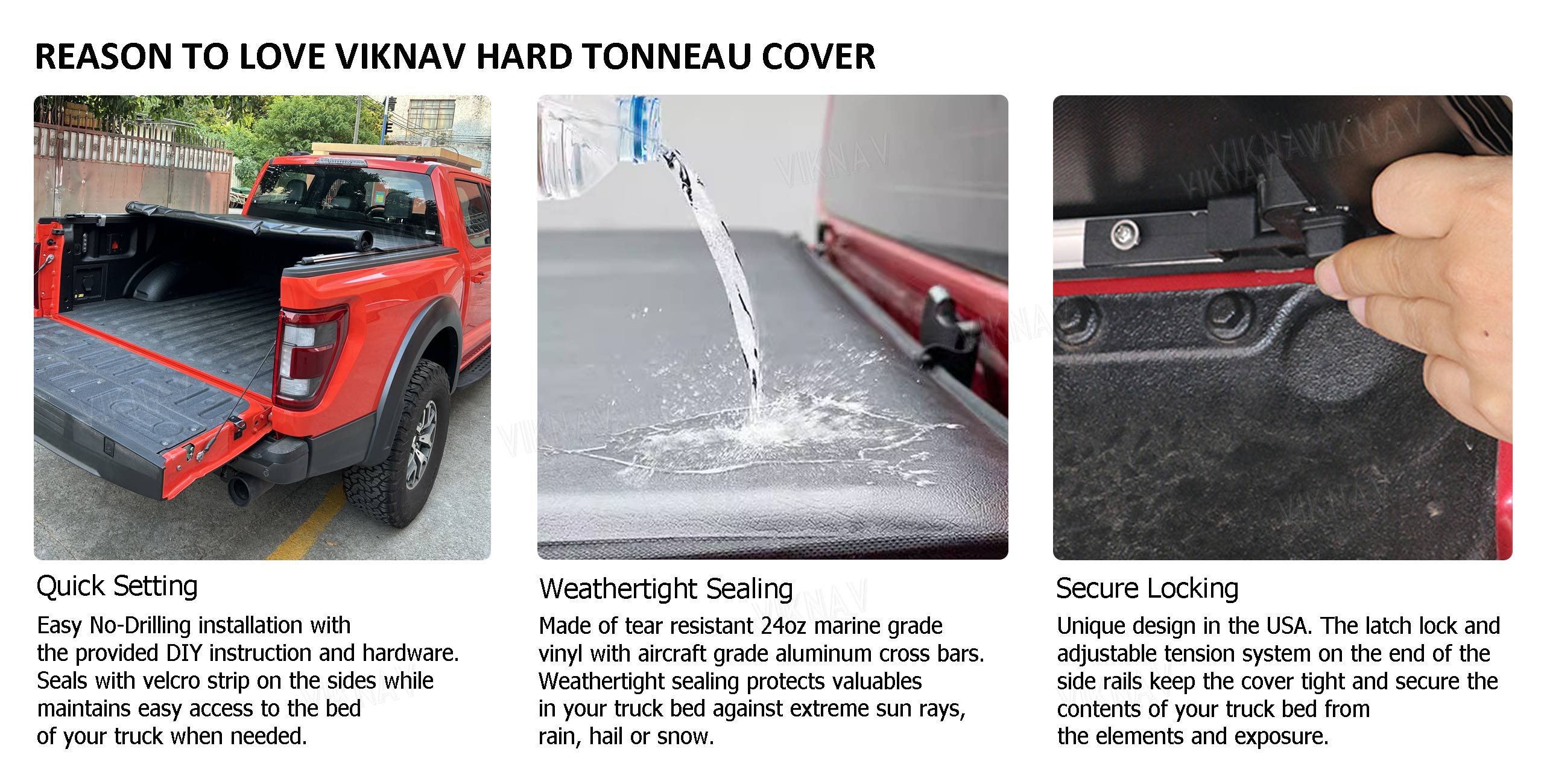 Viknav for Ford F150 24oz Heavy Duty Truck Bed Replacement Tonneau Cover LED DRL