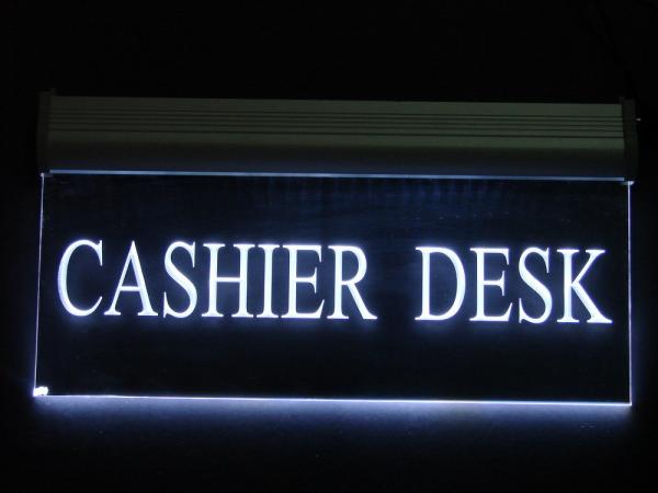 Buy cheap BLUE led advertising guiding acrylic sign board display indoor from wholesalers