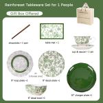 Sustainable Light Green Ceramic Dinnerware Set With Water Proof Flower Placemat