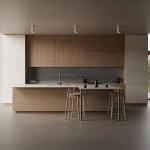 Melamine Finish Wood Grain And Solid Wood Handleless Kitchen Cabinet For Villa