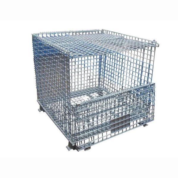 Foldable Wire Container Portable Wire Mesh Storage Containers For Warehouse Cargo Storage