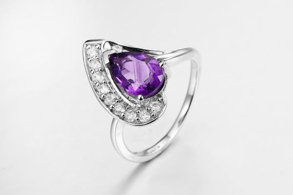 Buy cheap Rhodium Plated Amethyst Nautual Gemstone Ring 5.23g 925 Silver Womens Ring from wholesalers