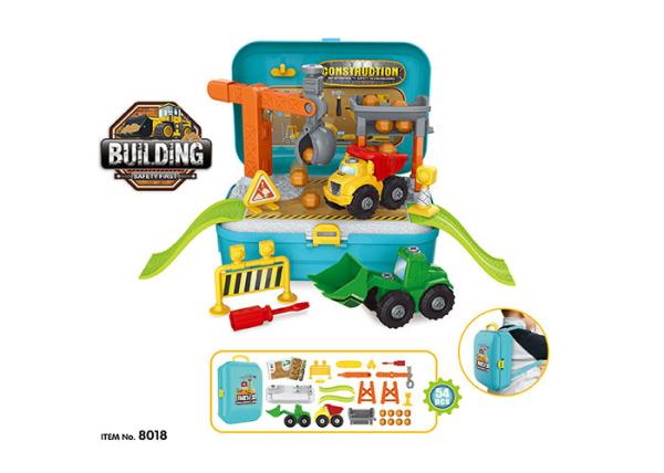 Buy cheap DIY Assembly Plastic Construction Trucks Kids Toy Vehicles Pretend Play In Backpack 54Pcs from wholesalers