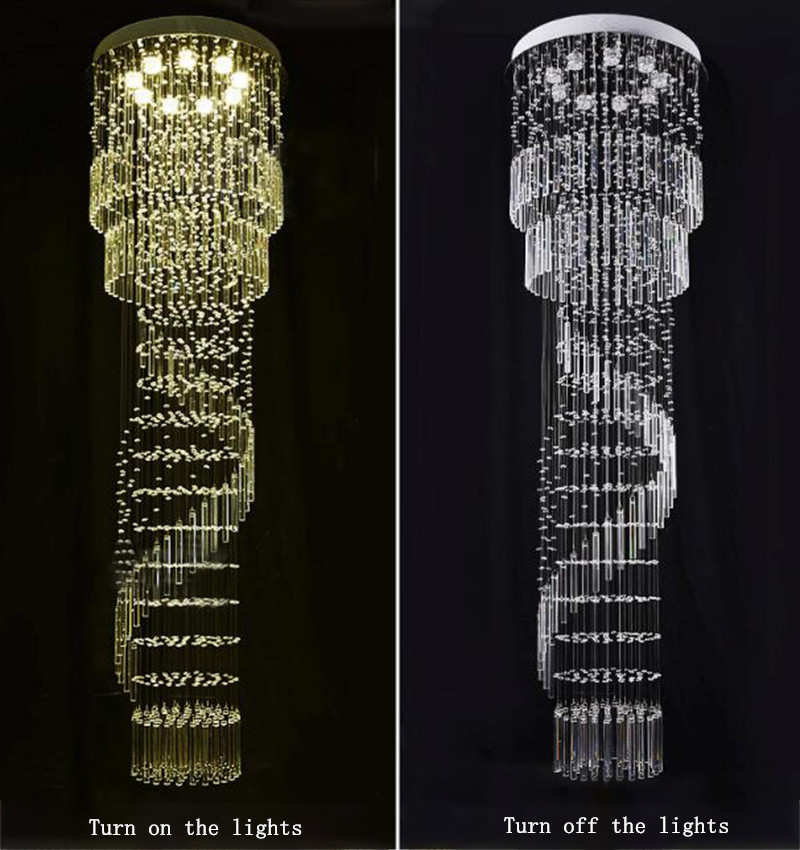 K9 Crystal Chandelier Modern Flush Mount Crystal Light Spiral Ladder Luxury staircase long chandelier(WH-NC-17)