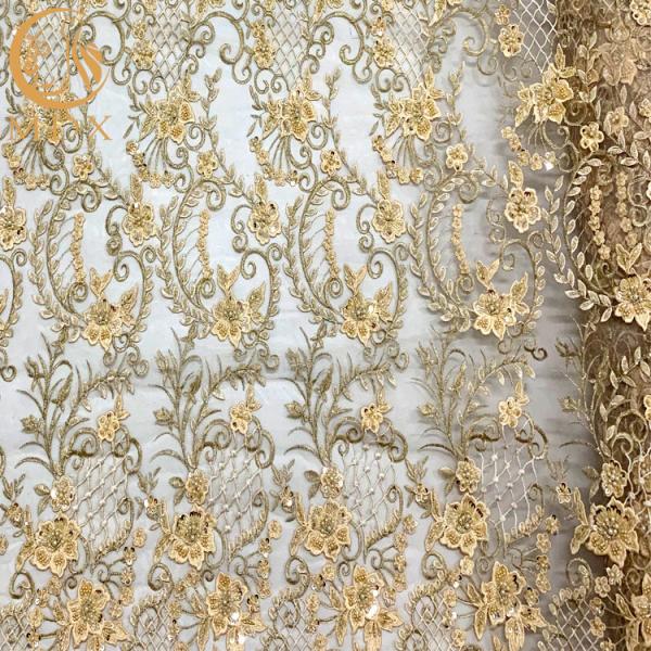 Buy cheap 20% Nylon 3D Applique Heavy Beaded Lace Fabric With Floral Pattern from wholesalers