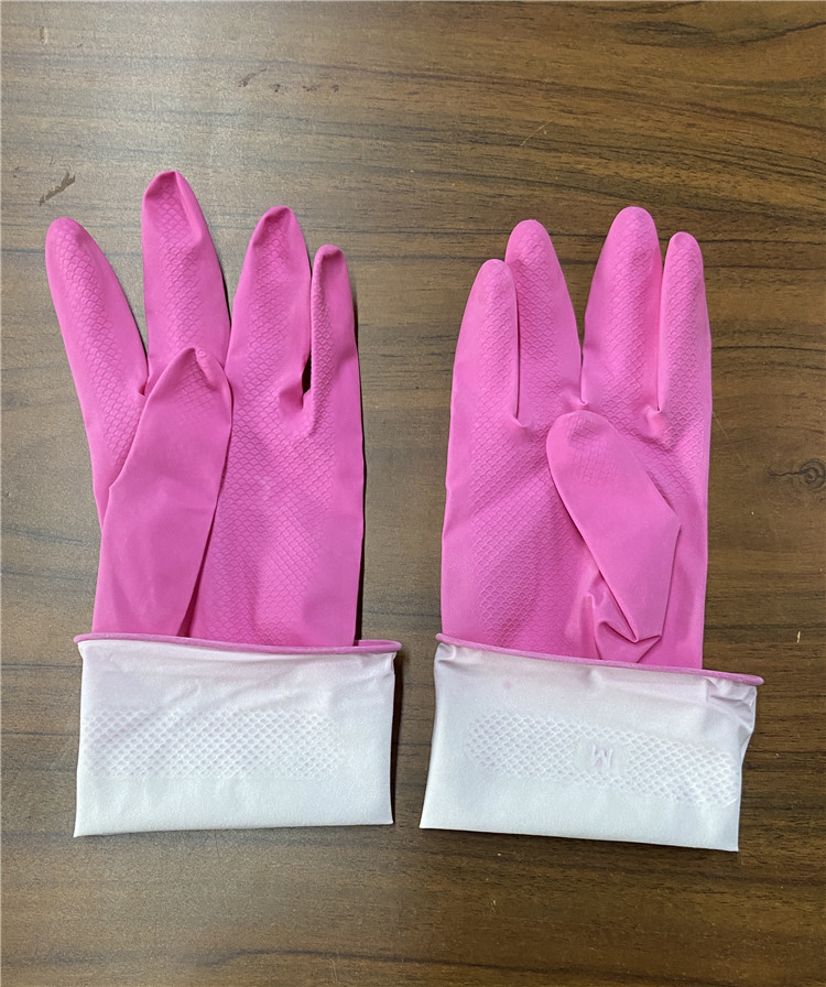 Pink Color Spray Flocklined Latex Dishwashing Gloves Household
