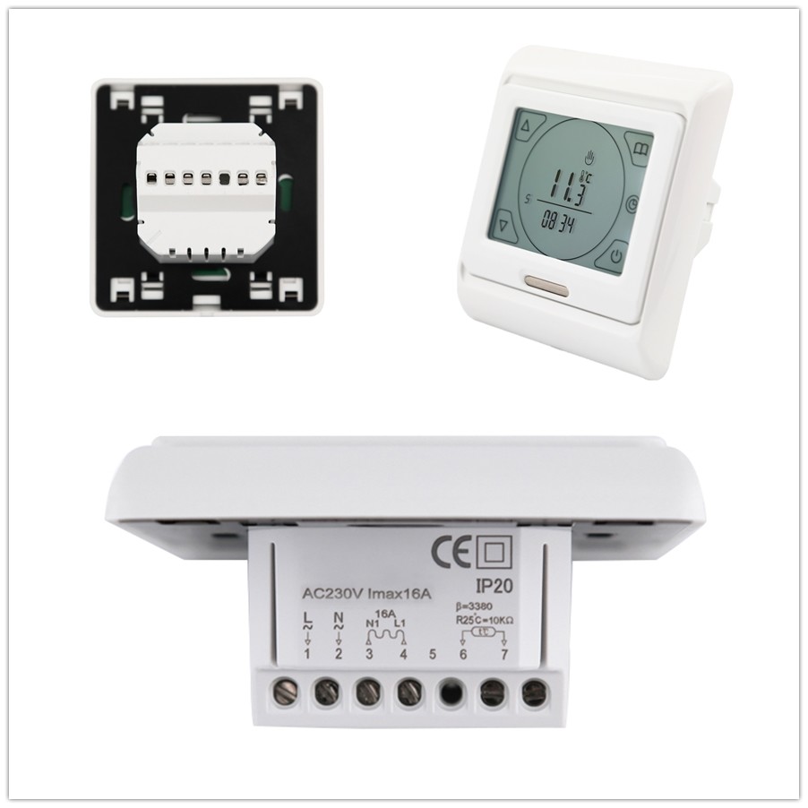 230V White Backlight Electronic Wall Mounted Touch Screen Room Thermostat