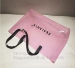 Semi-clear Tote Bags Stripe PVC Shoulder Bag with Pouch, PVC PU Trendy Handbag