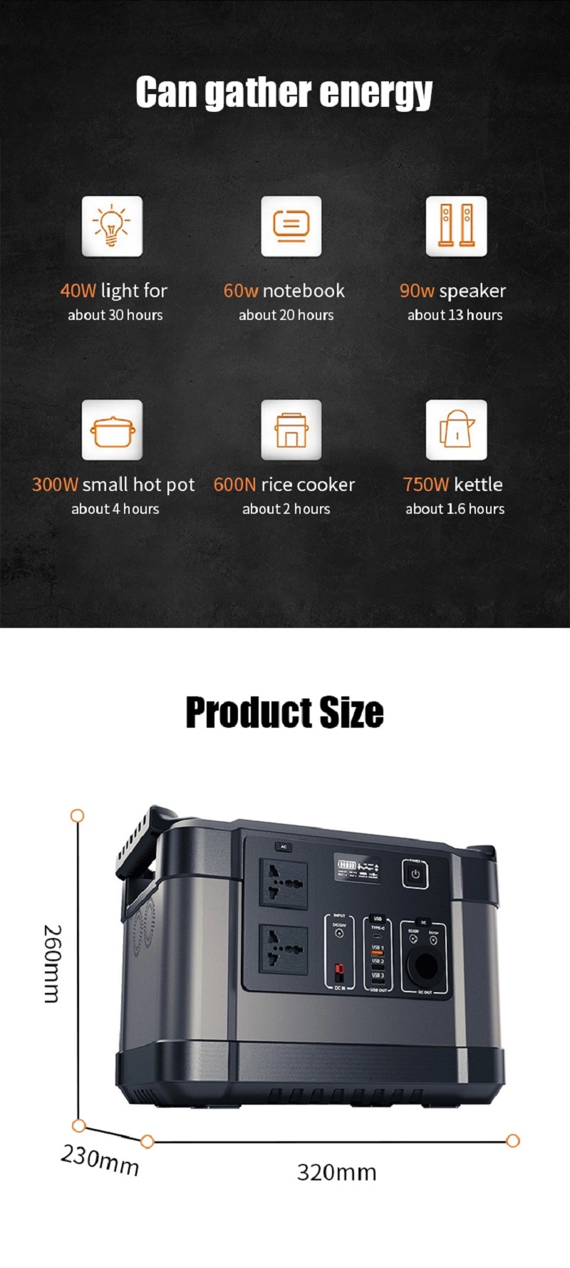1110wh Backup Lithium Battery Portable Power Station 300000mAh 1000 Watt Power Bank
