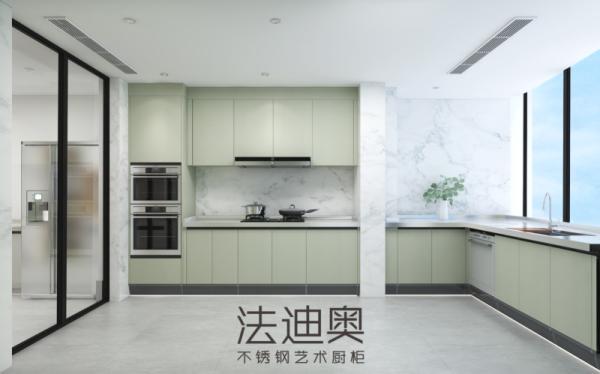 Buy cheap Fadior Closed Kitchen Cabinet With Refreshing Mung Bean Gray And White Marble from wholesalers