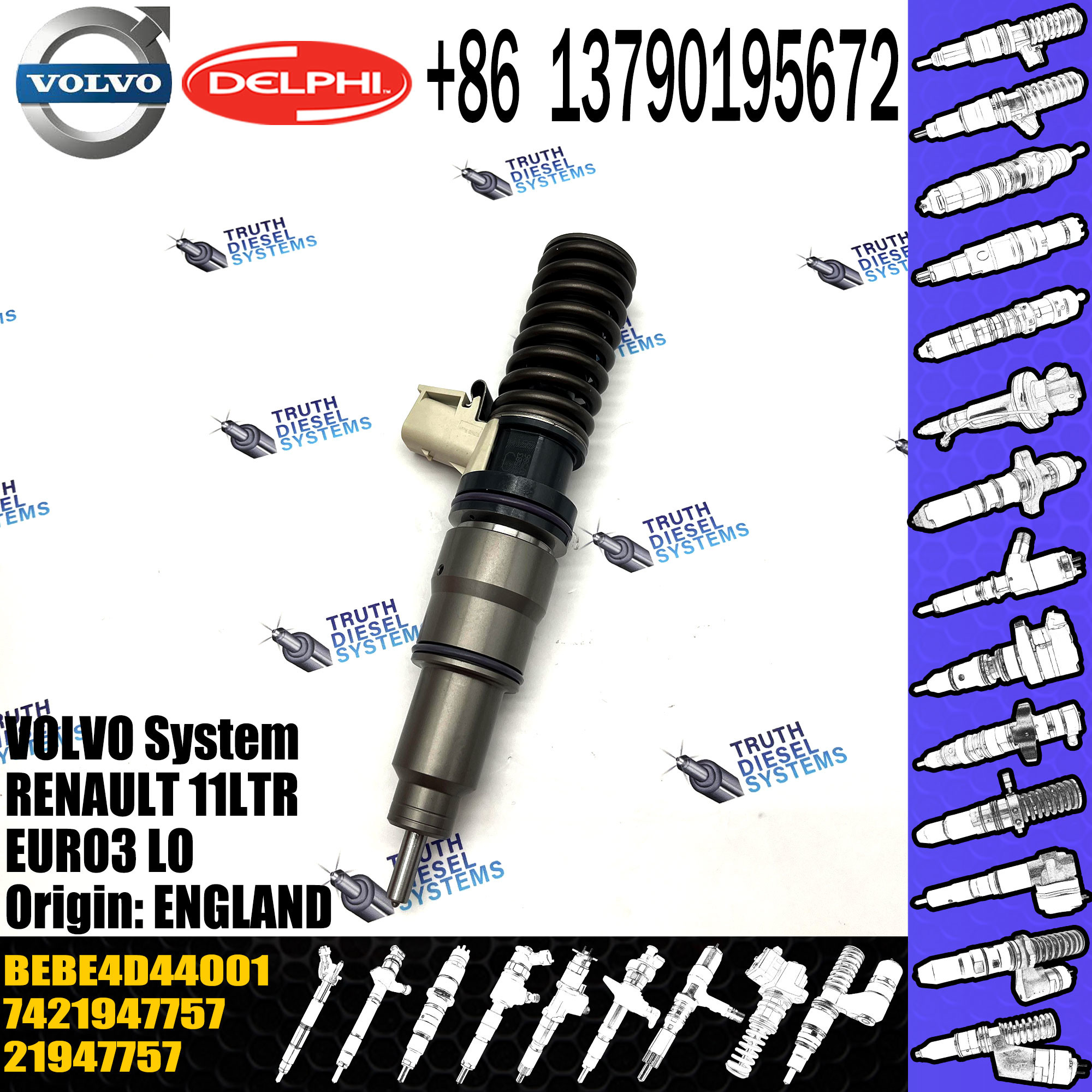 High Quality Diesel Fuel Injector 21947757 7421947757 BEBE4D44001 For 11LTR EURO3 LO