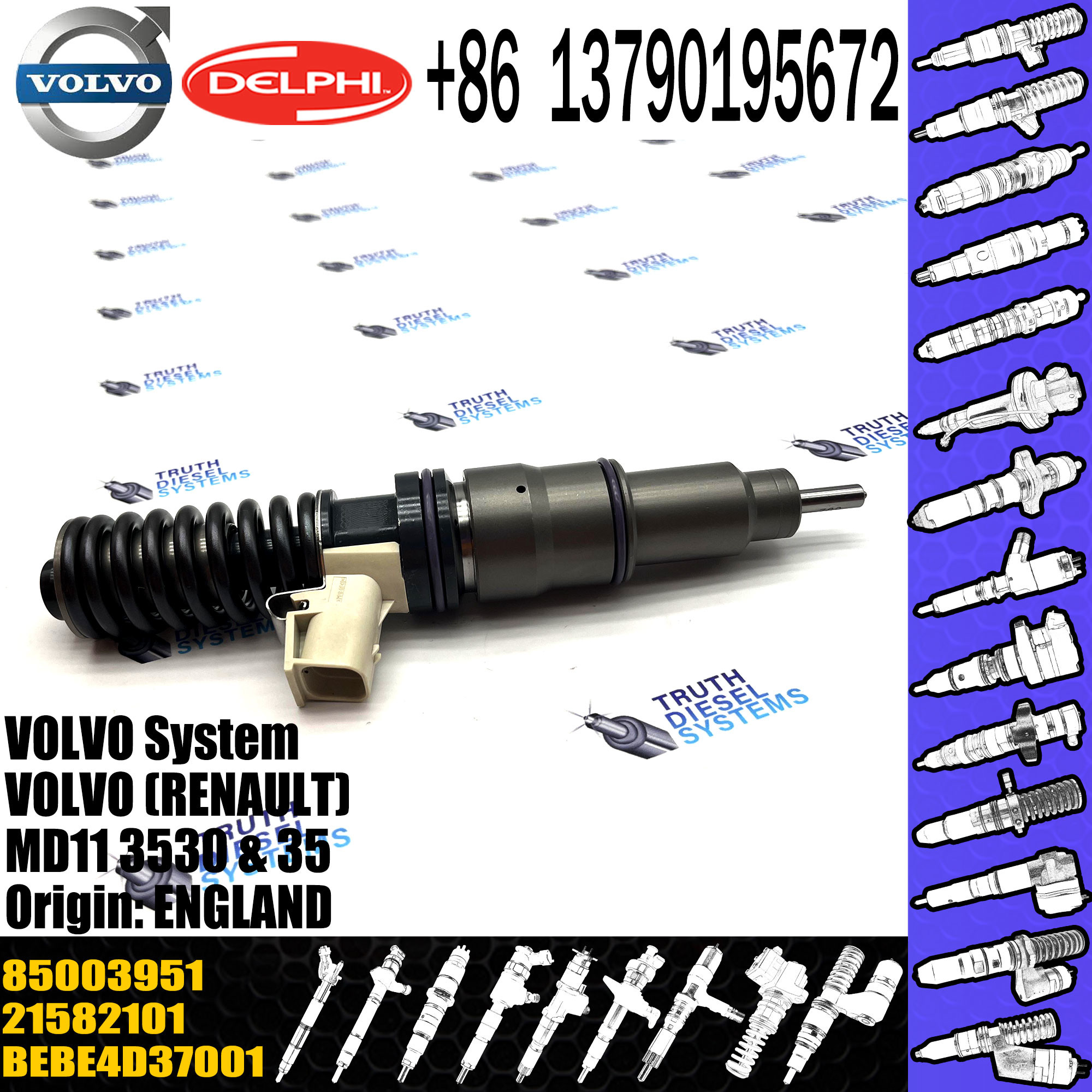 Diesel Engine Fuel Injector 21582101 BEBE4D37001 20747797 21585101 21644602 85003951 For VOL MD11