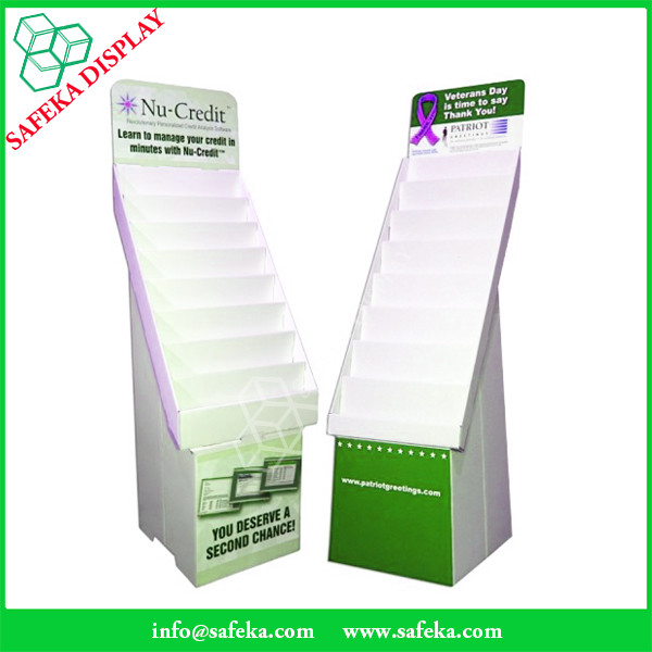 China Manufacturer Paper material cardboard stands corrugated flooring display rack with tiers for greeting card