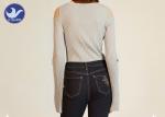 Crew Neck Gray Off The Shoulder Sweater Off Elbow Ribbed Big Stretch Top Soft
