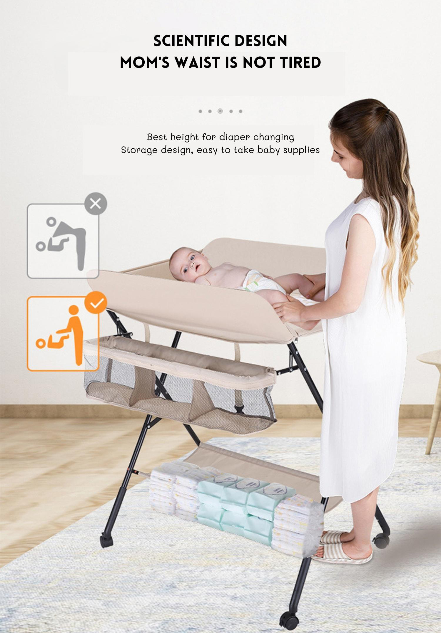 Oxford Fabric And SUS Pipe Baby Changing Table For Kids 0-3 Years Eco Friendly
