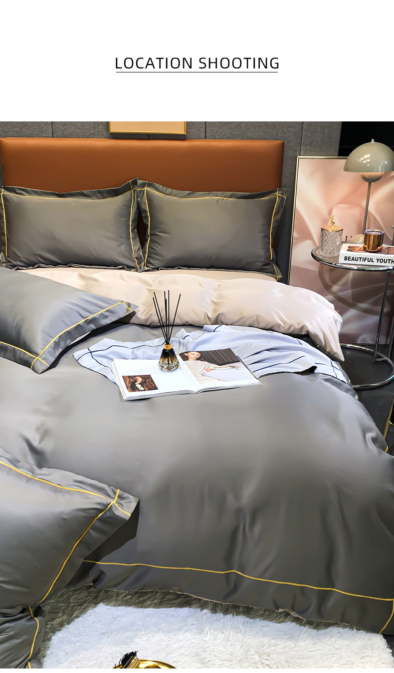 Custom Solid Color Washing Silk Quilt Cover Full Size Duvet Cover Bed Sheet Set with 1