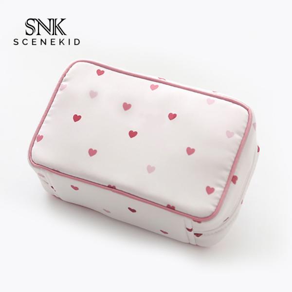 Buy cheap Beautiful Printed Pink Heart Satin Fabric Makeup Brush Bag With Zipper from wholesalers