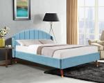 Blue Velvet Upholstered King Bed With Minimalist Headboard
