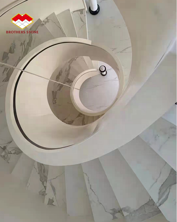 White Black Grey Gold Customized Polished Calacatta Marble Look Porcelain Tile Stairs