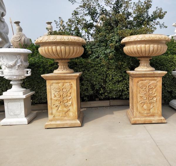 Marble statue planter stone carvings flowerpot sculpture,outdoor stone garden