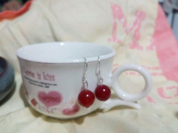 Buy cheap 100% True Sterling Silver S925 Earrings Nature Red Jade Black Agate Eardrop Certifications Fast Delivery Round 10mm from wholesalers