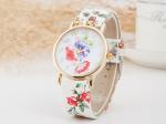 Fashion Trend Exquisite Geneva Ladies Floral Leather Watch Strap Watch