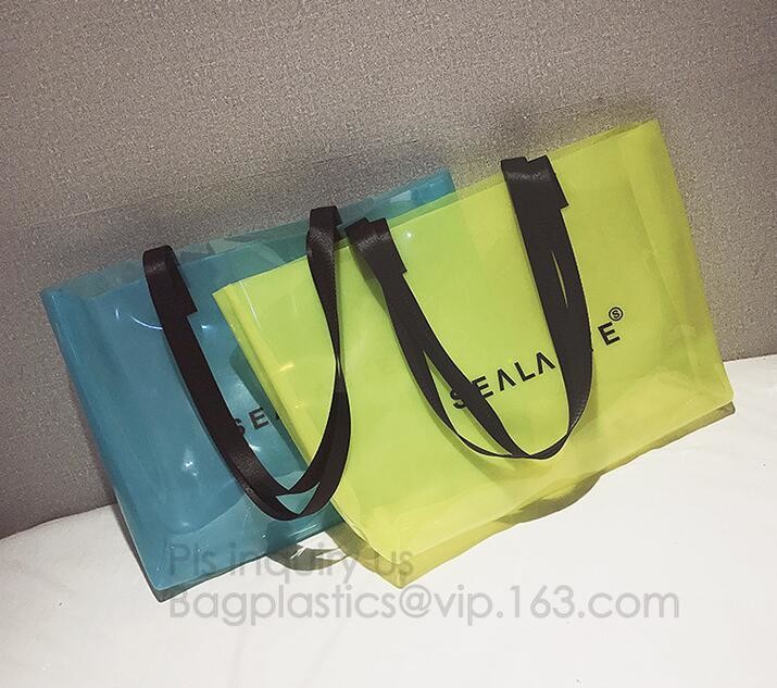 Semi-clear Tote Bags Stripe PVC Shoulder Bag with Pouch, PVC PU Trendy Handbag Shoulder Bag Beach Bag, PVC shoulder bag