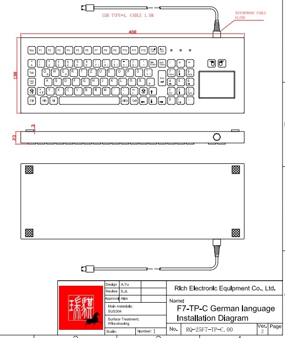 IP65 / IK07 Stainless Steel Industrial Metal Computer Keyboard Waterproof Dustproof Keyboard usb -40℃