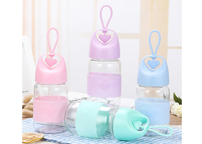 300ml Glass Drinking Bottles With Silicone Cover Eco Friendly Feature